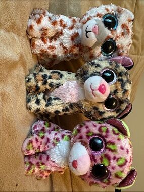 Set of 3 ty Plush Leopard Print  Toys - Pink, Brown, Cream